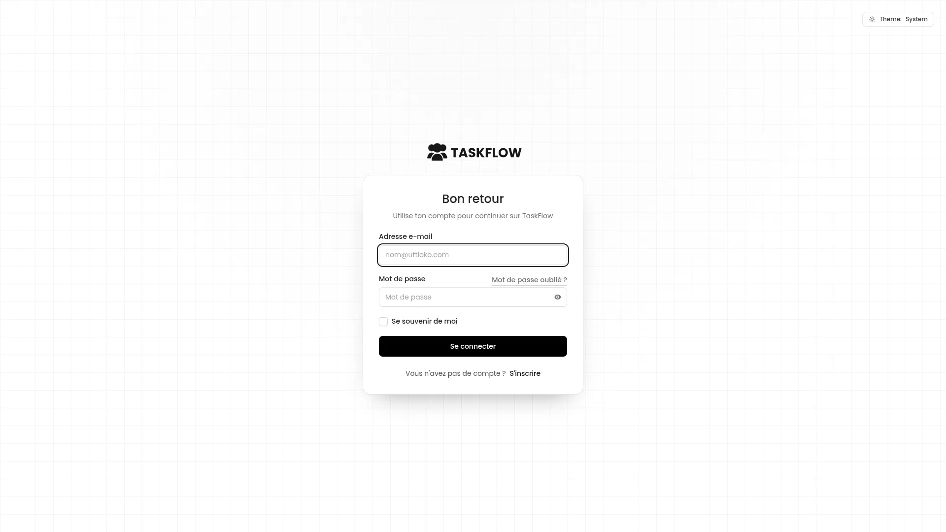 Page de connexion de TaskFlow
