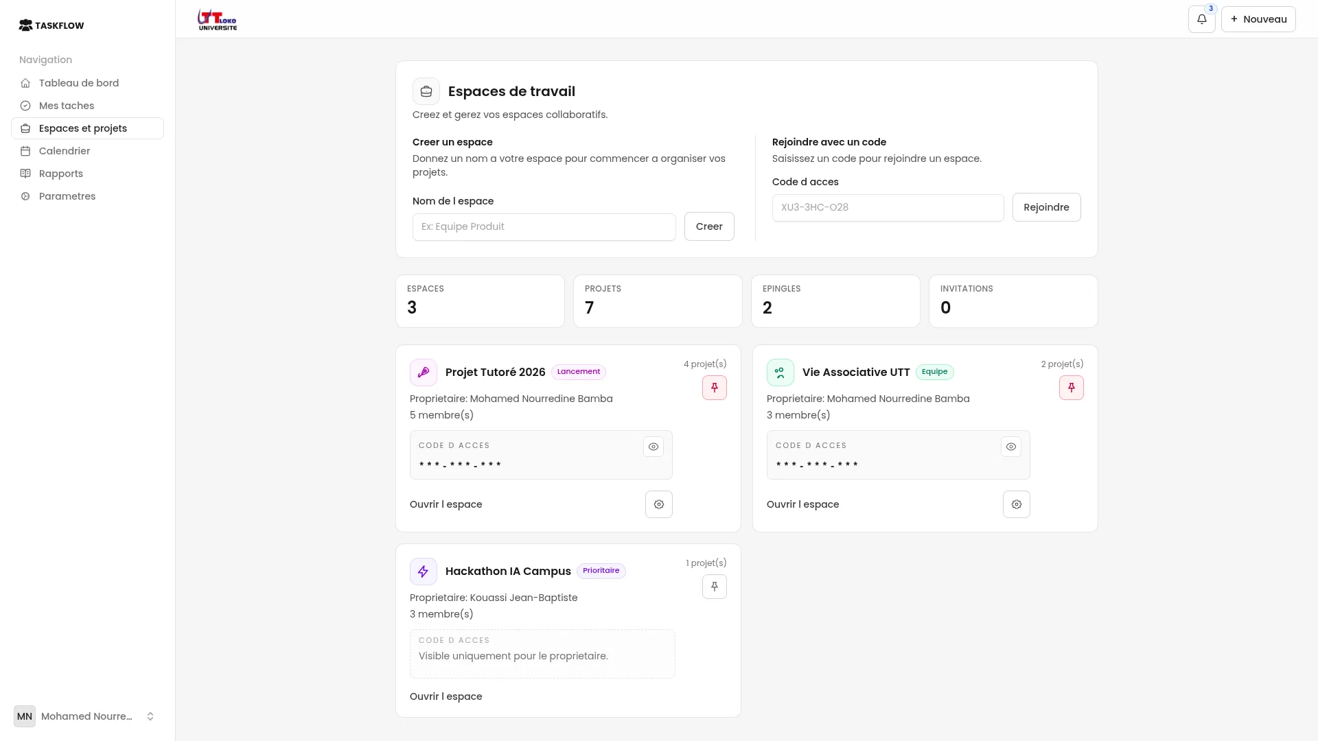 Espaces de travail de TaskFlow
