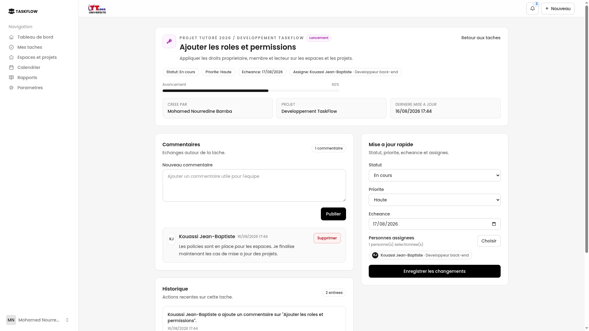 Fiche tâche de TaskFlow
