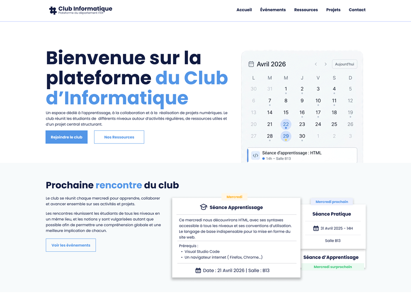 Aperçu mobile du Club Informatique