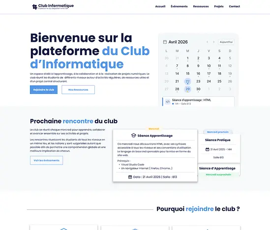 Aperçu du site du Club Informatique
