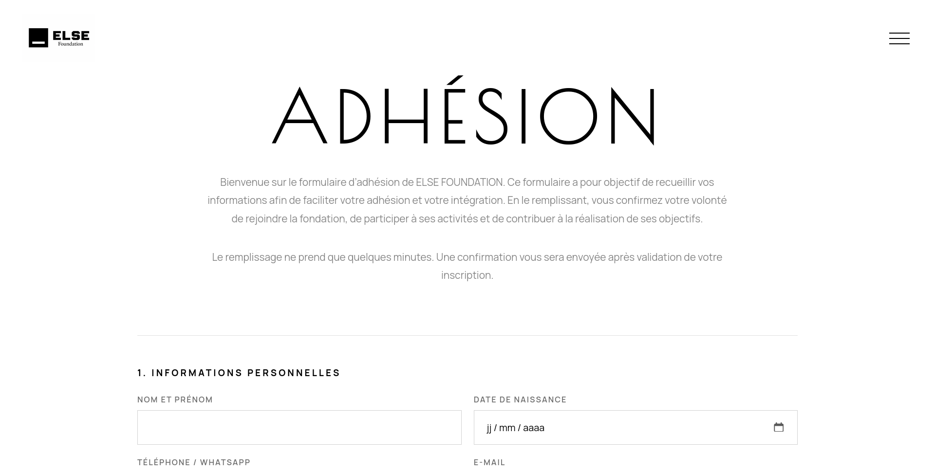 Page adhésion du site ELSE Foundation