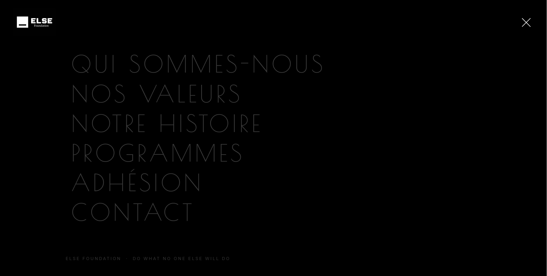 Menu ouvert du site ELSE Foundation